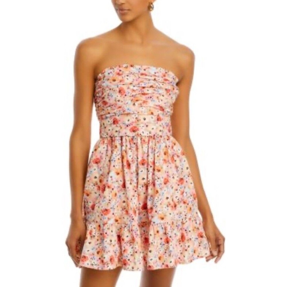 AQUA Floral Strapless Mini Dress Size XL